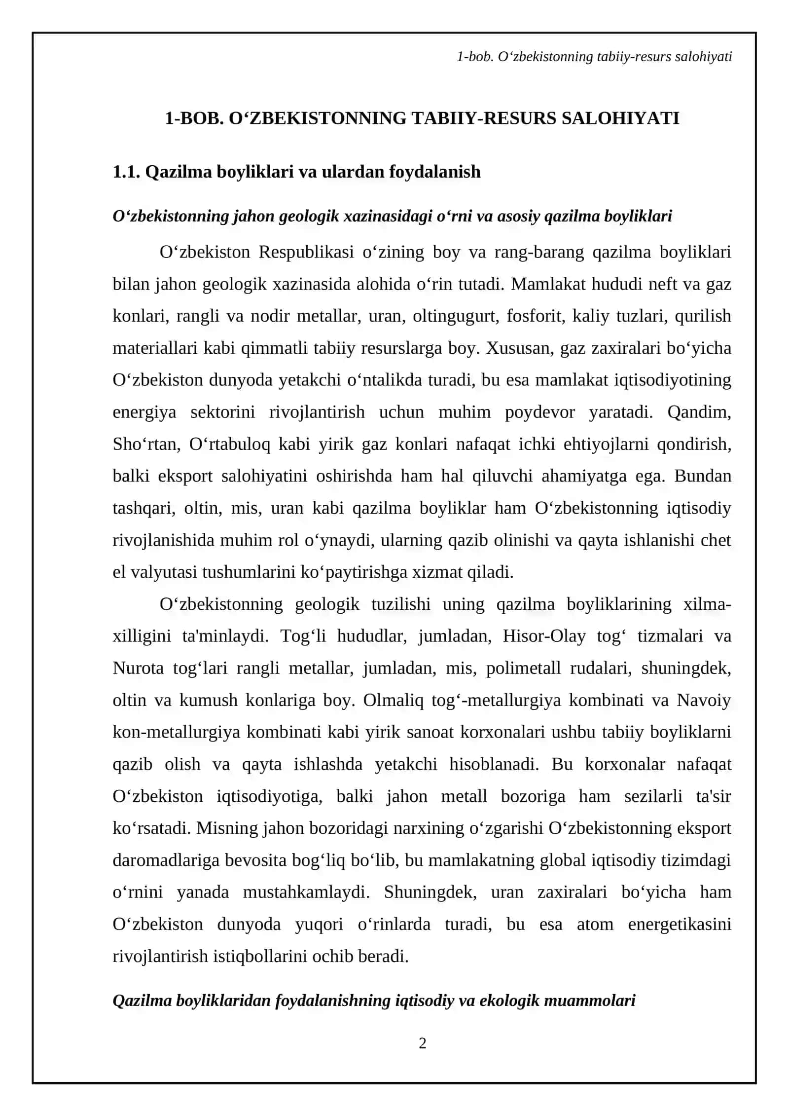 O‘zbekistonning iqtisodiy resurslari va ulardan samarali foydalanish muammolari 4