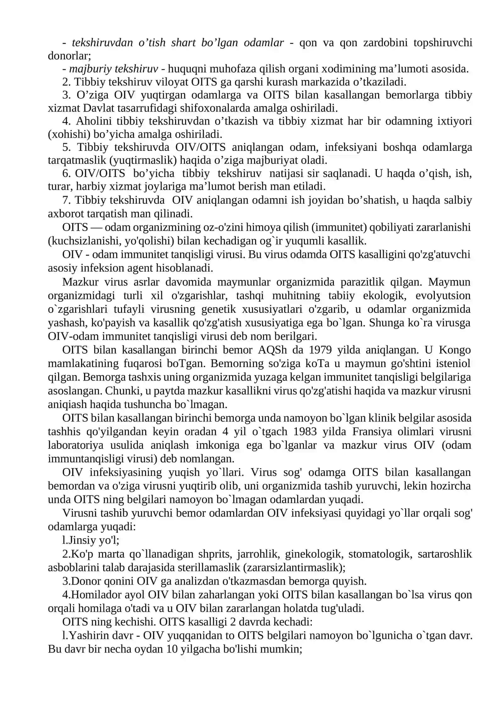 OIV infeksiyasi va oits ning kechish davrlari, zararlanganlarni aniqlashda tibbiy tekshiruv 4