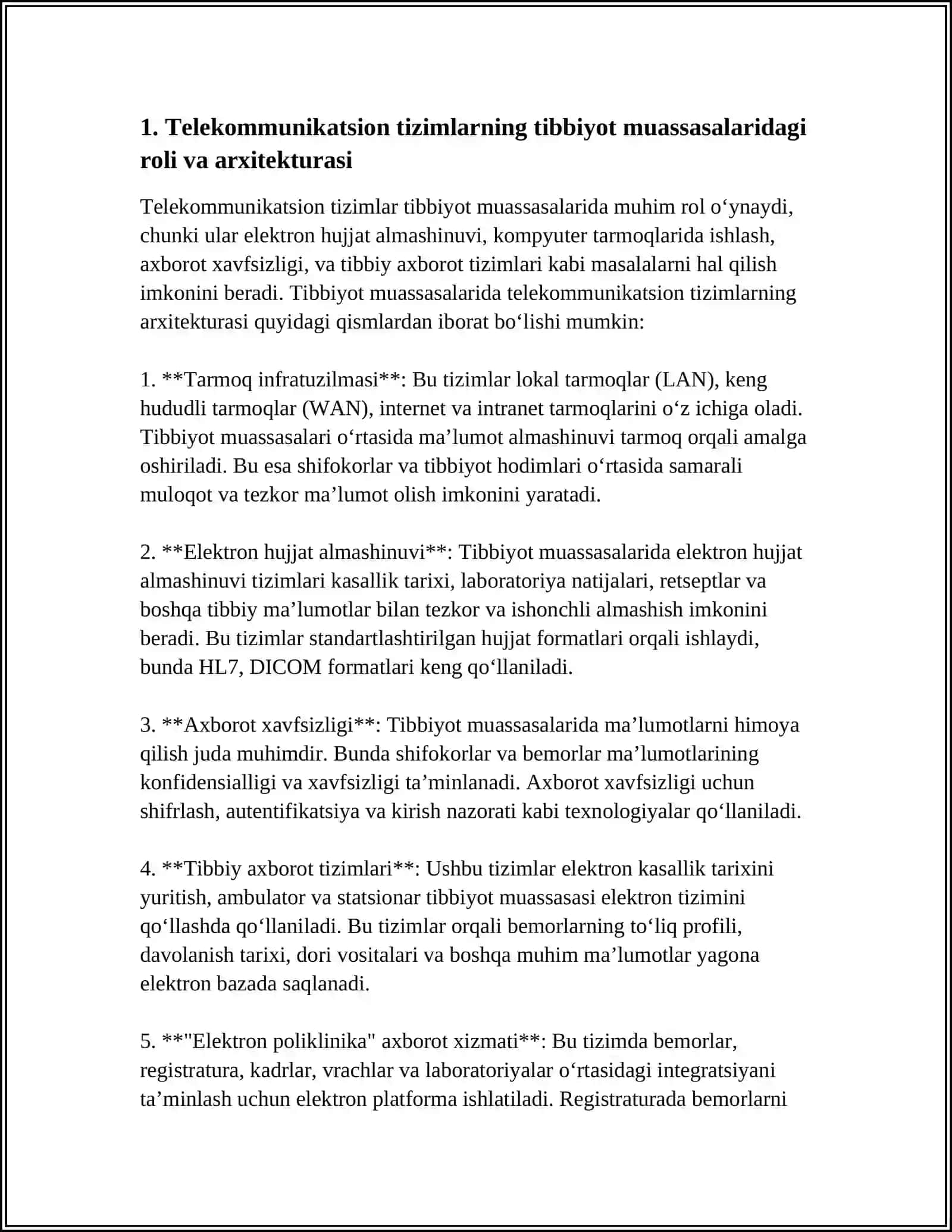 TELEKOMMUNIKATSION TIZIMLAR. ELEKTRON HUJJAT ALMASHINUVI. KOMPYUTER TARMOQLARI VA ULARDA ISHLASH 4