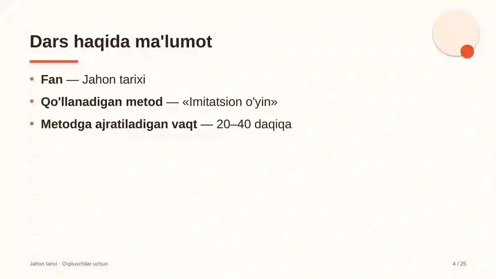 jahon tarixi darslarida imitatsion o'yin metodidan foydalanish 5228 4