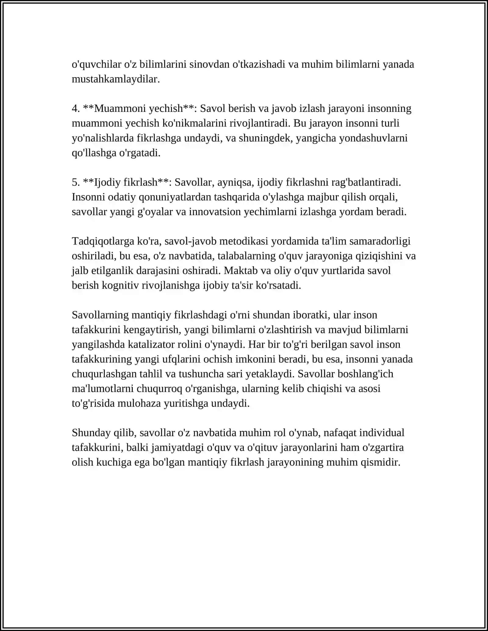 O'QUVCHILARNI MANTIQIY FIKIRLASHGA O'RGATISHDA SAVOL VA TOPSHIRIQLARNING ROLI 4