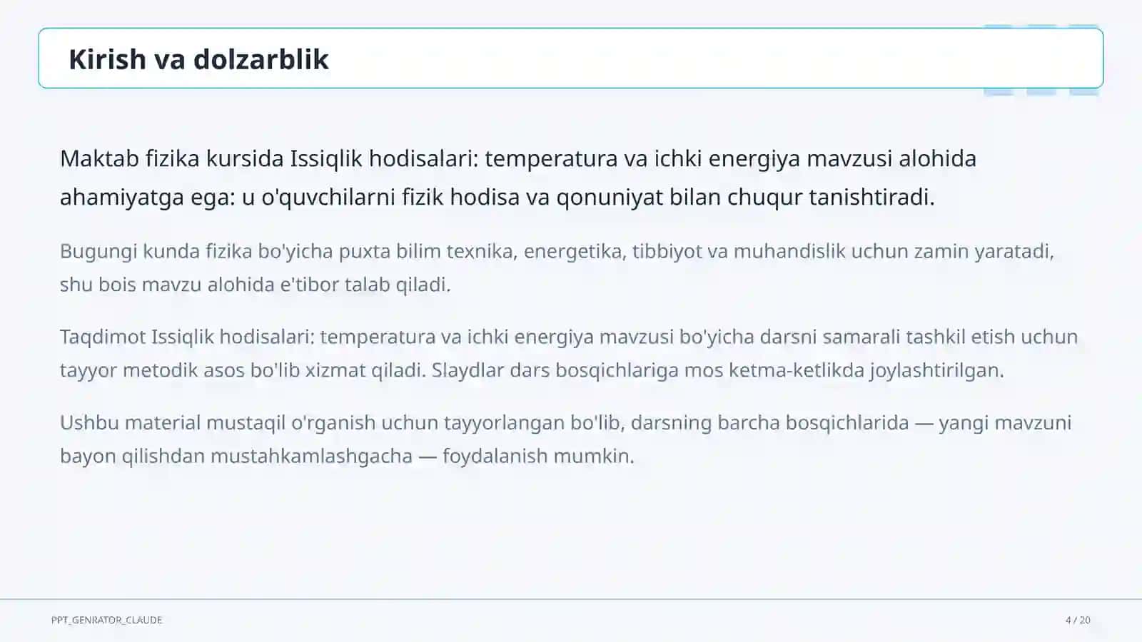 Issiqlik hodisalari: temperatura va ichki energiya (8-sinf) 4