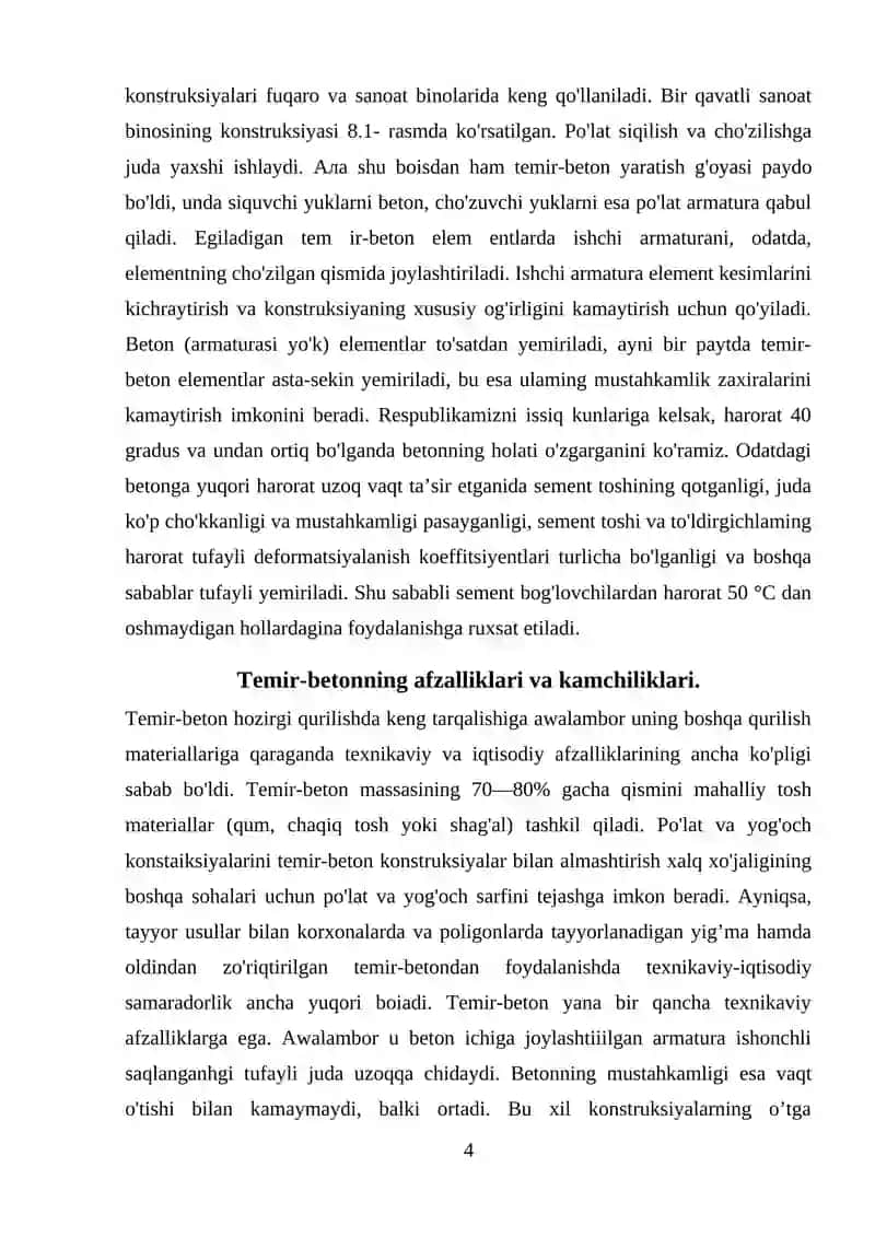 Beton haqida asosiy ma’lumotlar. Betonning asosiy xossa va tavsifi 4