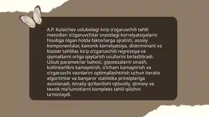 Ma'lumotlarni kompleks tahlil qilish metodlari va vositalari boʻyicha A.P. Kulaichev tadqiqotlari 4