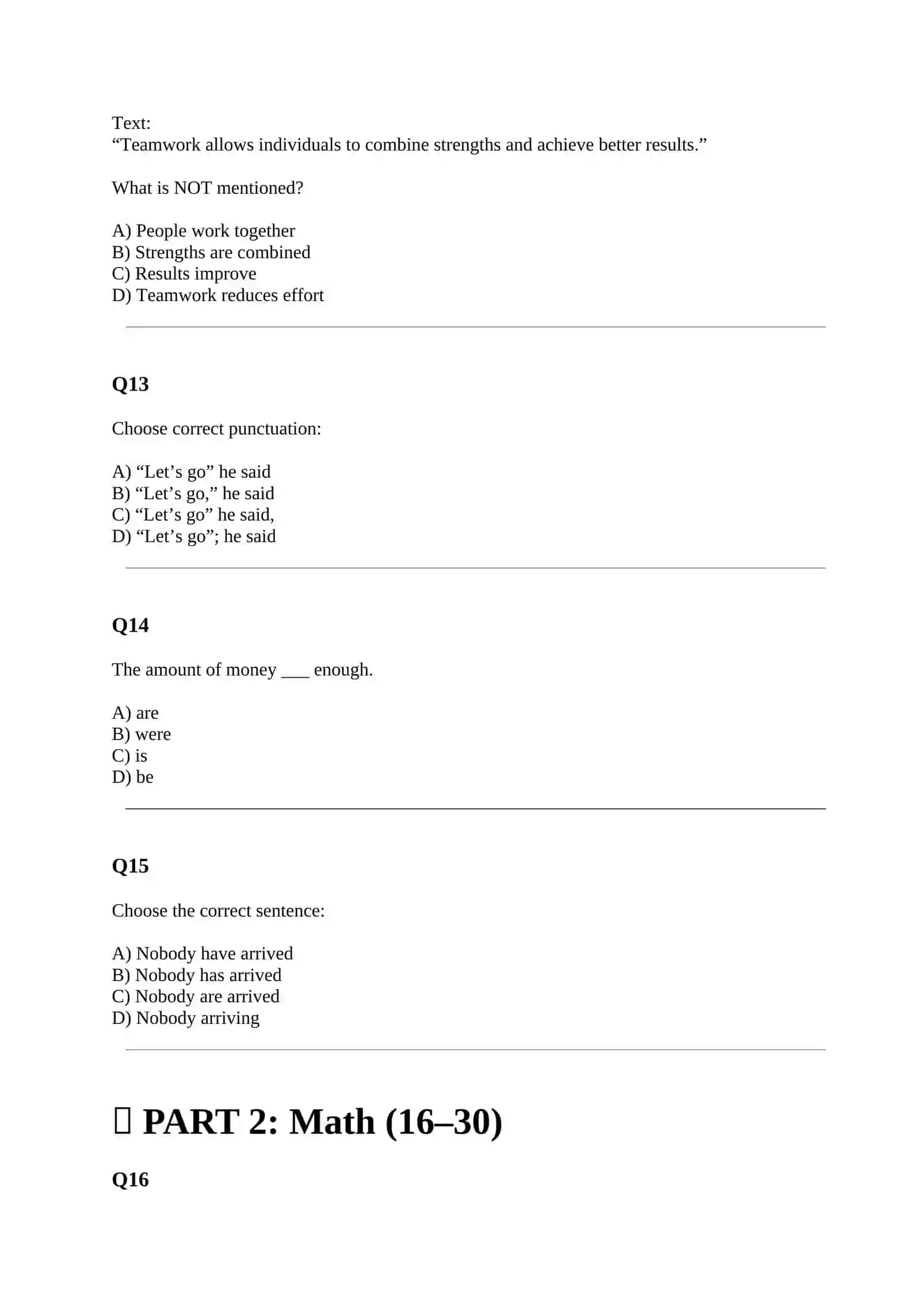 SAT STYLE TEST WITH ANSWERS 4