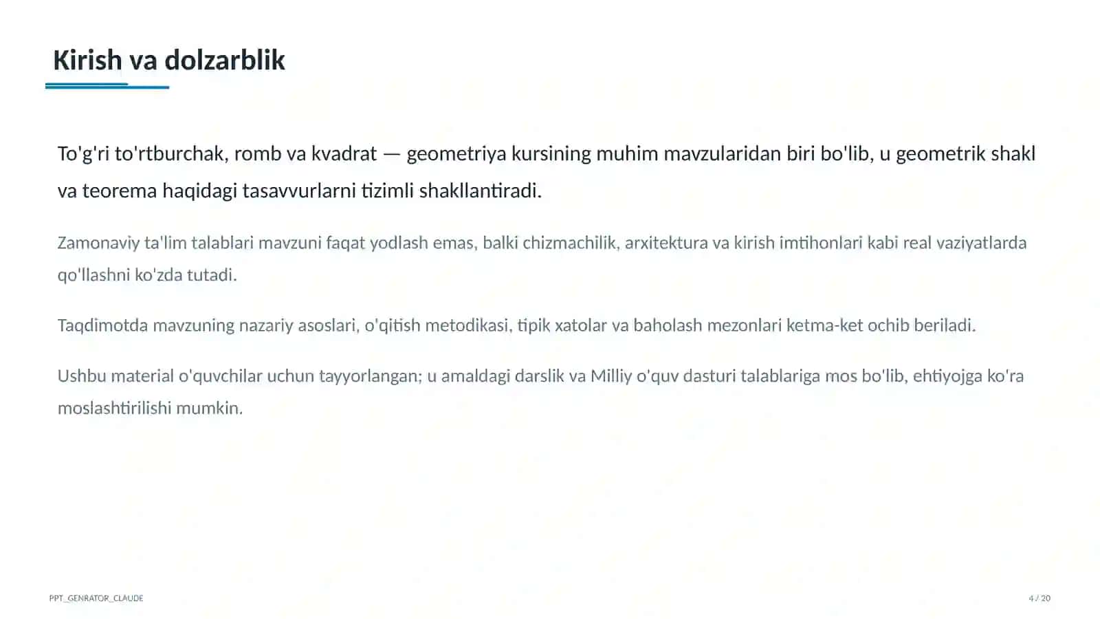 To'g'ri to'rtburchak, romb va kvadrat (8-sinf) 4