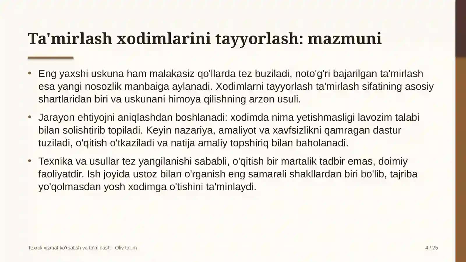 Chinni-fayans sanoatida ta'mirlash xodimlarini tayyorlash 4