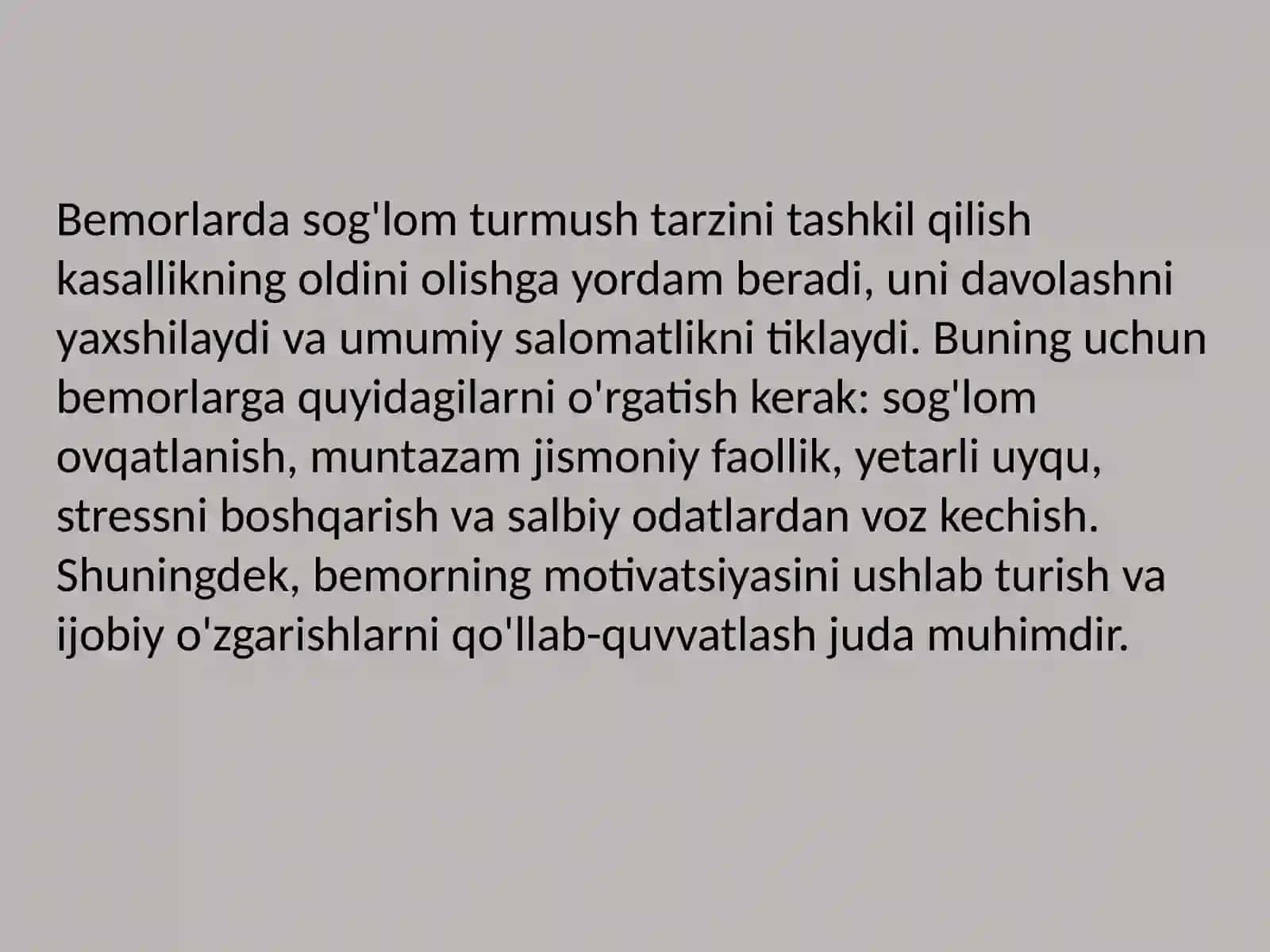TIBBIYOT KASBIGA KIRISH FANIDAN Bemorlardasog'lomturmushtarzinitashkilqilishmavzusidagi Mustaqilta‘limslaydi 4