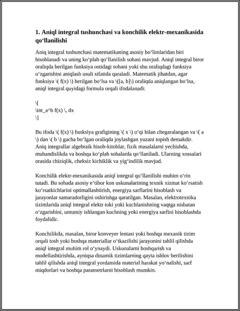 ANIQL INDUSTRYAL VA UNING XUSSALARI KONCHILIK ELECTROMEXANIKASI YO‘NALISHIGA BOG‘LANGAN MUSTAQIL ISH 4