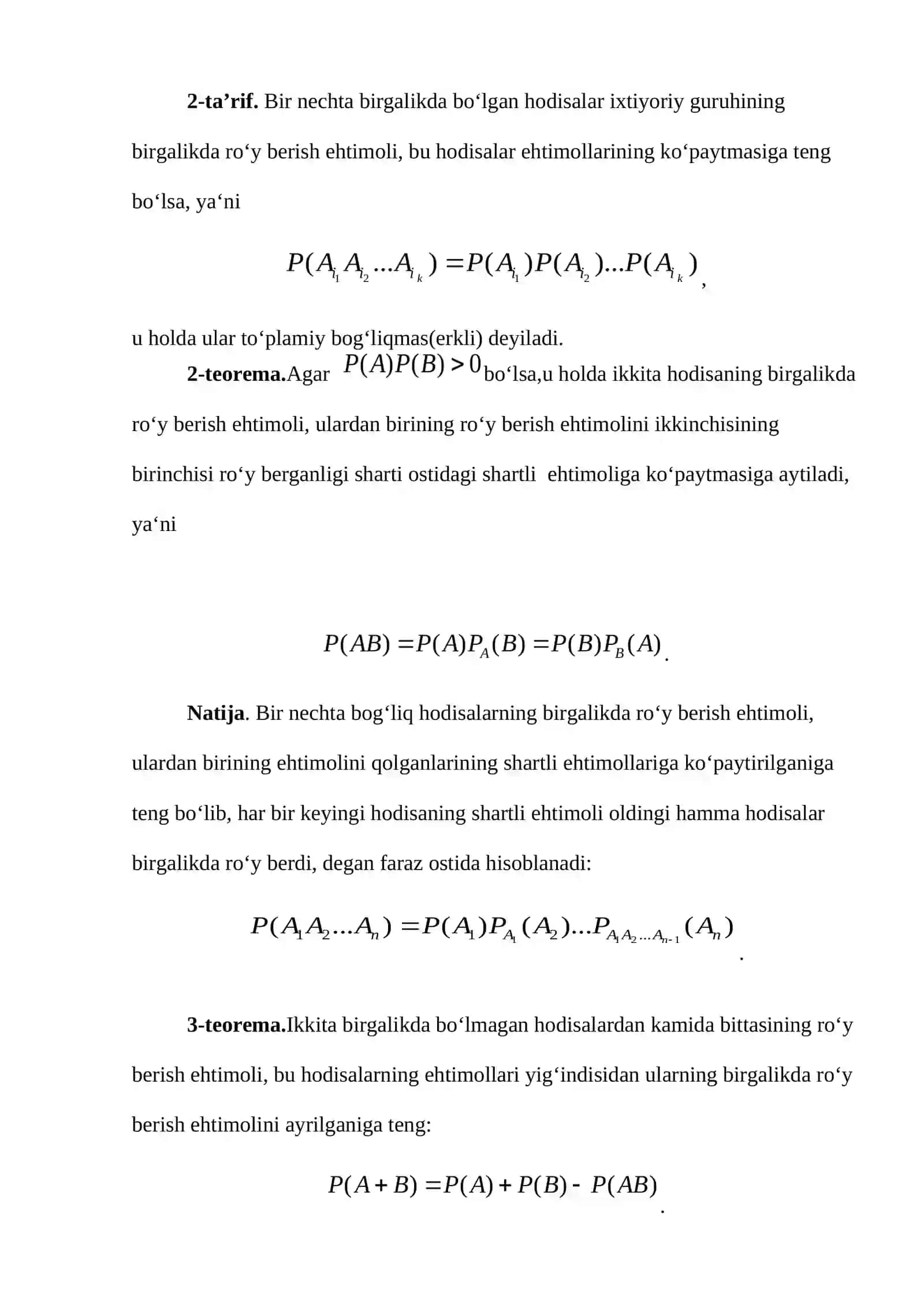 Tasodifiy hodisalar va ularning ehtimolliklari (ehtimollikning klassik, geometrik va statistik ta’riflari). Murakkab hodisa ehtimolliklari (shartli ehtimollik, to‘la ehtimollik va Bayes formulalari) Laboratoriya ishi #Ehtimollik_va_statistika 4