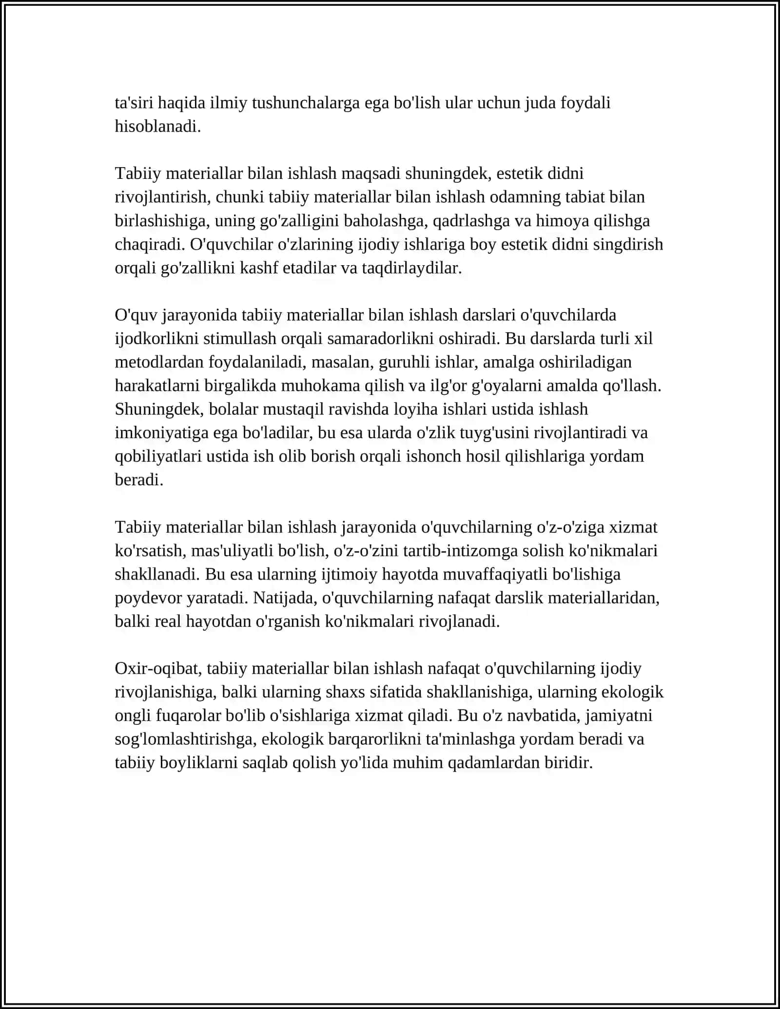 TABIIY MATERIALLAR BILAN ISHLASH DARSLARINING MAZMUNI 4