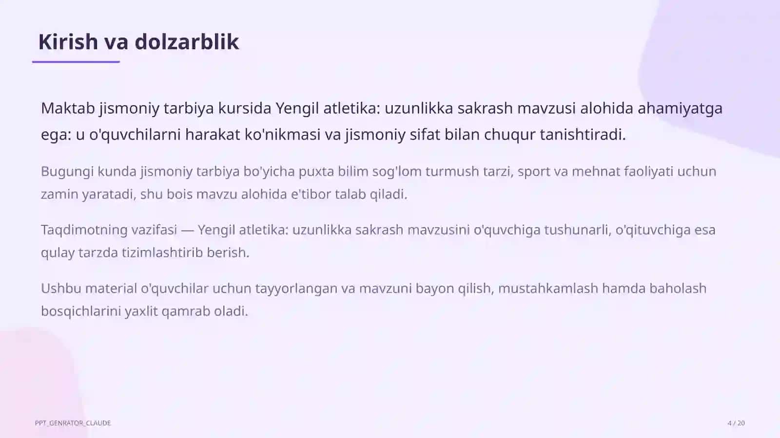 Yengil atletika: uzunlikka sakrash (6-sinf) 4