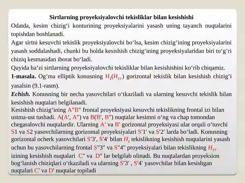 Sirtlarning tekislik va to‘g‘ri chiziq bilan kesilishi 4