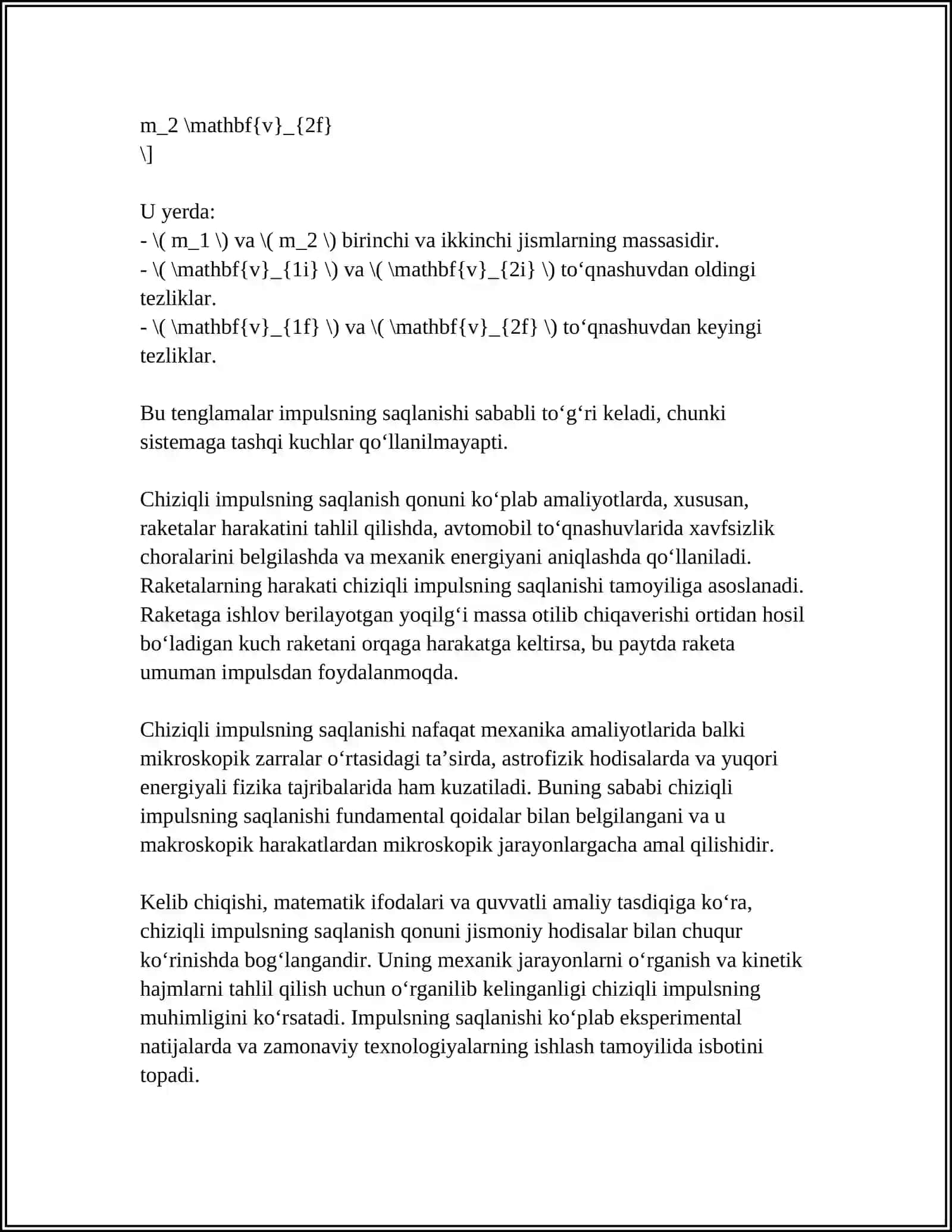 CHIZIQLI IMPULS VA TO'QNASHUVLAR 4