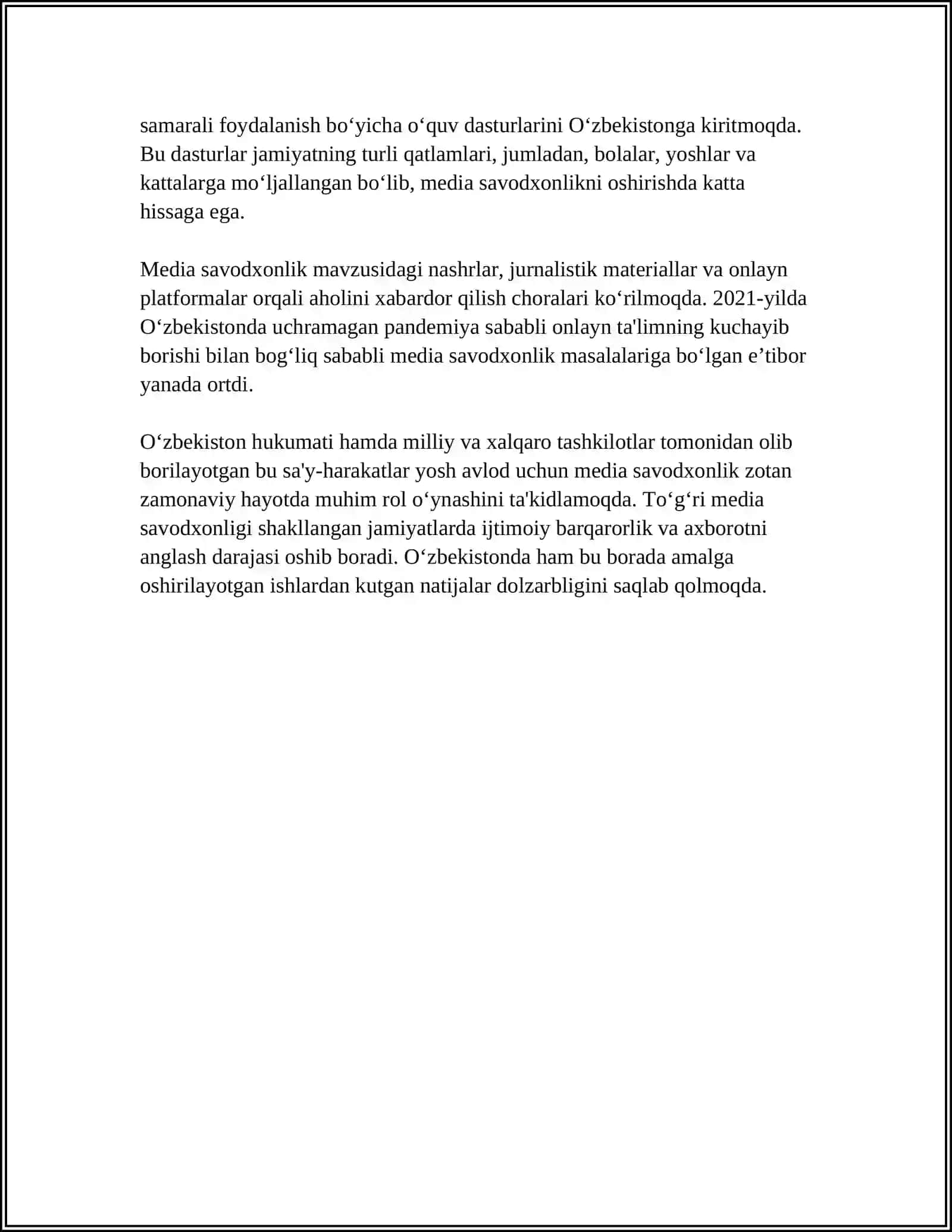 YANGI OʻZBEKISTONDA FUQAROLAR FAOLLASHUVIDA MEDIO VA AXBOROTNI AHAMIYATI 4