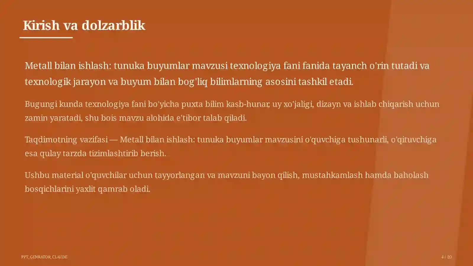 Metall bilan ishlash: tunuka buyumlar (6-sinf) 4