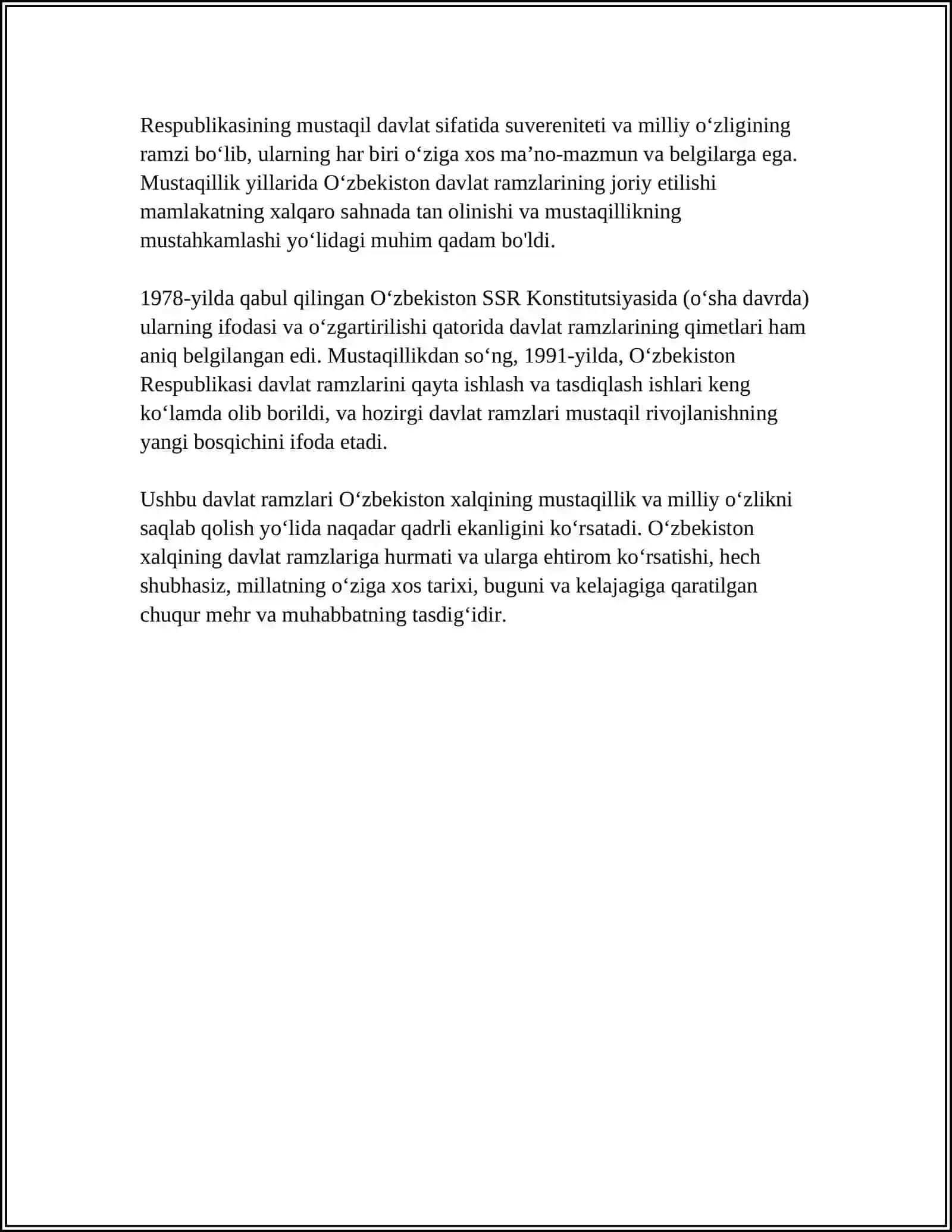 O'ZBEKISTON RESPUBLIKASI DAVLAT RAMZLARI, KONSTITUTSIYANING QABUL QILINISH TARIXIY AHAMIYATI 4