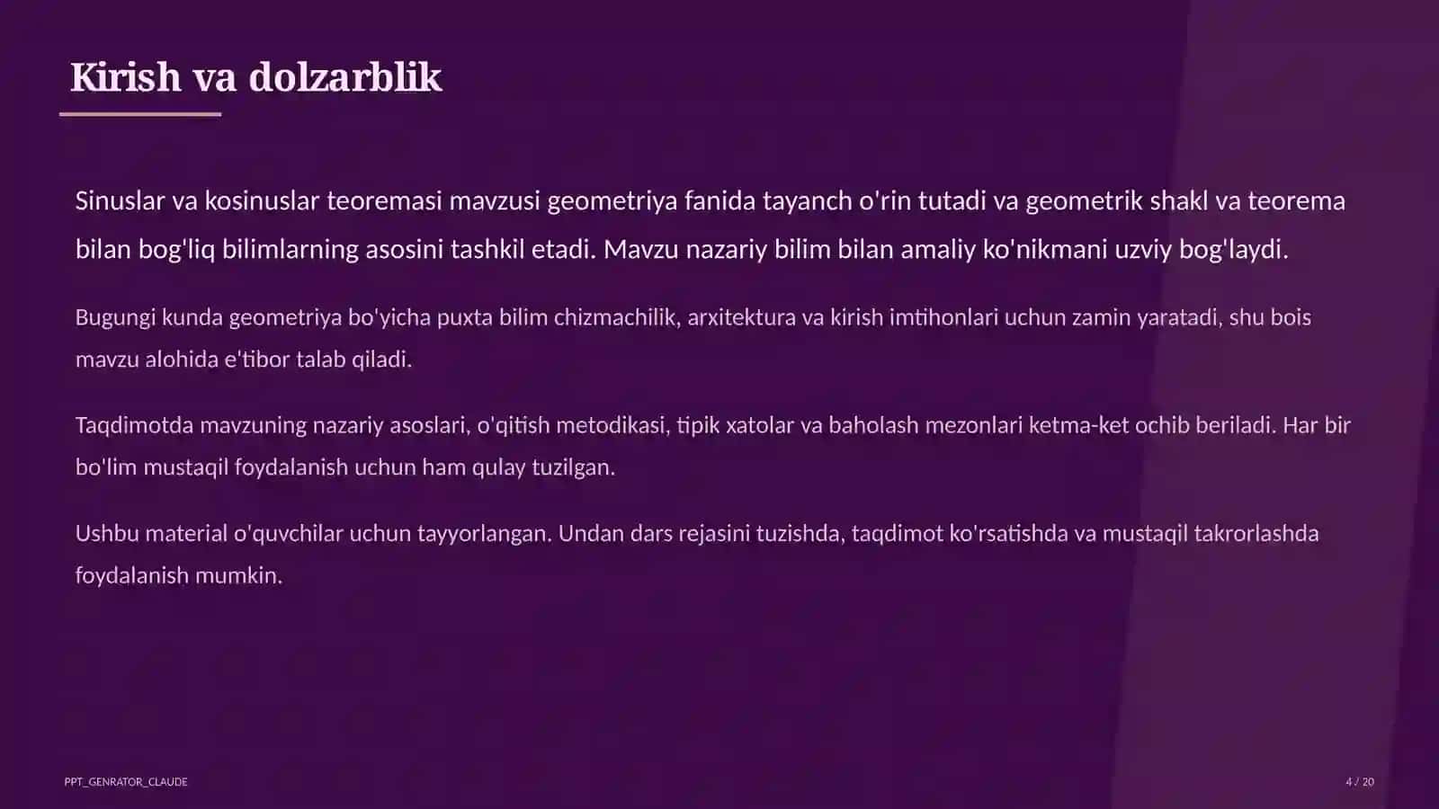 Sinuslar va kosinuslar teoremasi (9-sinf) 4