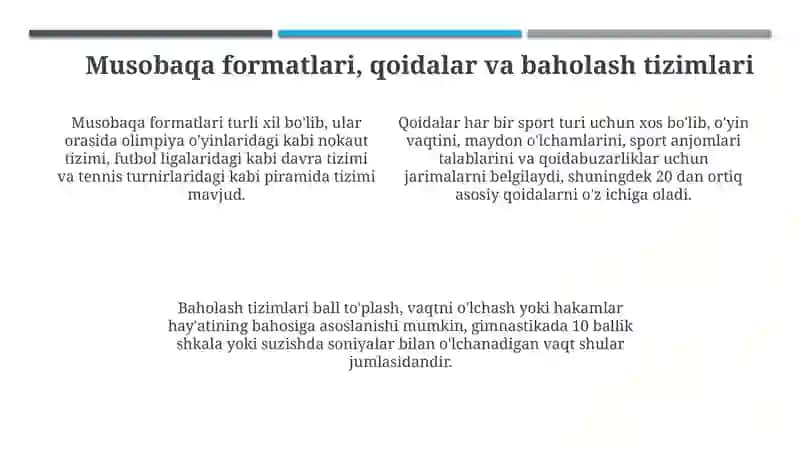 Sport musobaqalarini turlari va xususiyatlari 4