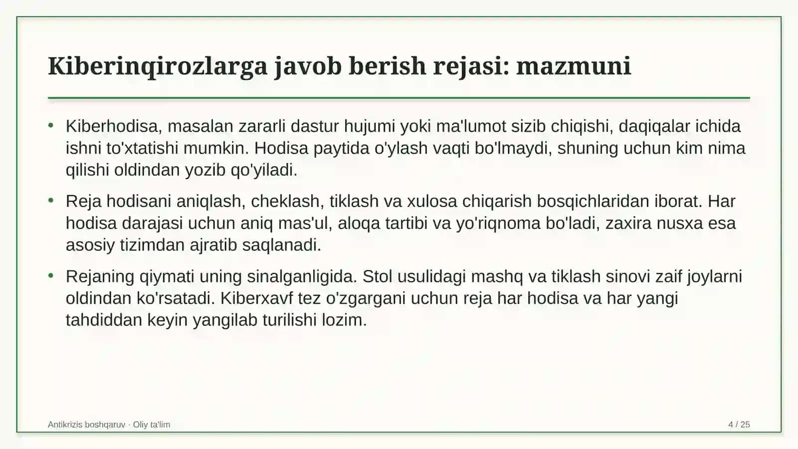 dori vositalari ulgurji savdosida kiberinqirozlarga javob berish rejasi 9289 4