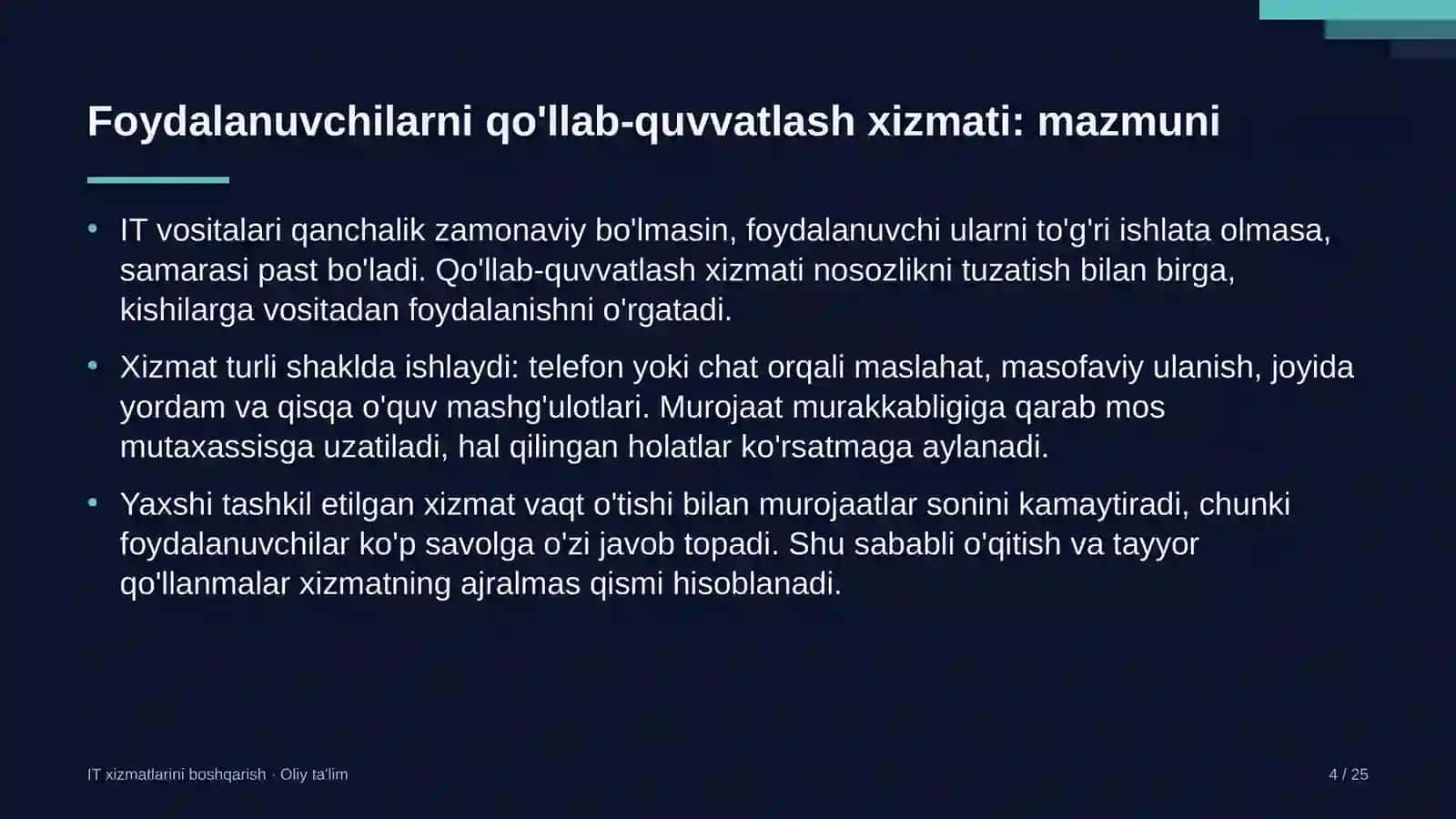 Korxonalarning yuridik xizmatlarida foydalanuvchilarni qo'llab-quvvatlash xizmatini tashkil etish 4