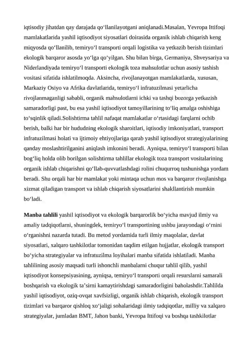 OZIQ-OVQAT XAVFSIZLIGI, BIOLOGIK XILMA-XILLIKNI TA’MINLASH VA ORGANIK ISHLAB CHIQARISHDA YASHIL IQTISODIYOTNING AHAMIYATI 4