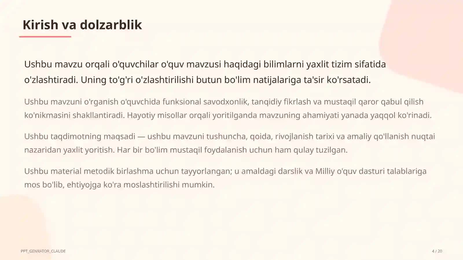 Dolzarb mavzular — maktab va o'qituvchilar ( 4