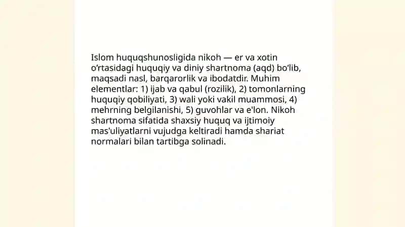Islom huquqshunosligida oila, nikoh,taloq,zihor tushunchalarini tariflash 4