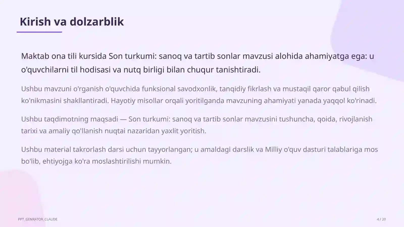 Ona tili (5–11) — takrorlash darsi uchun 4