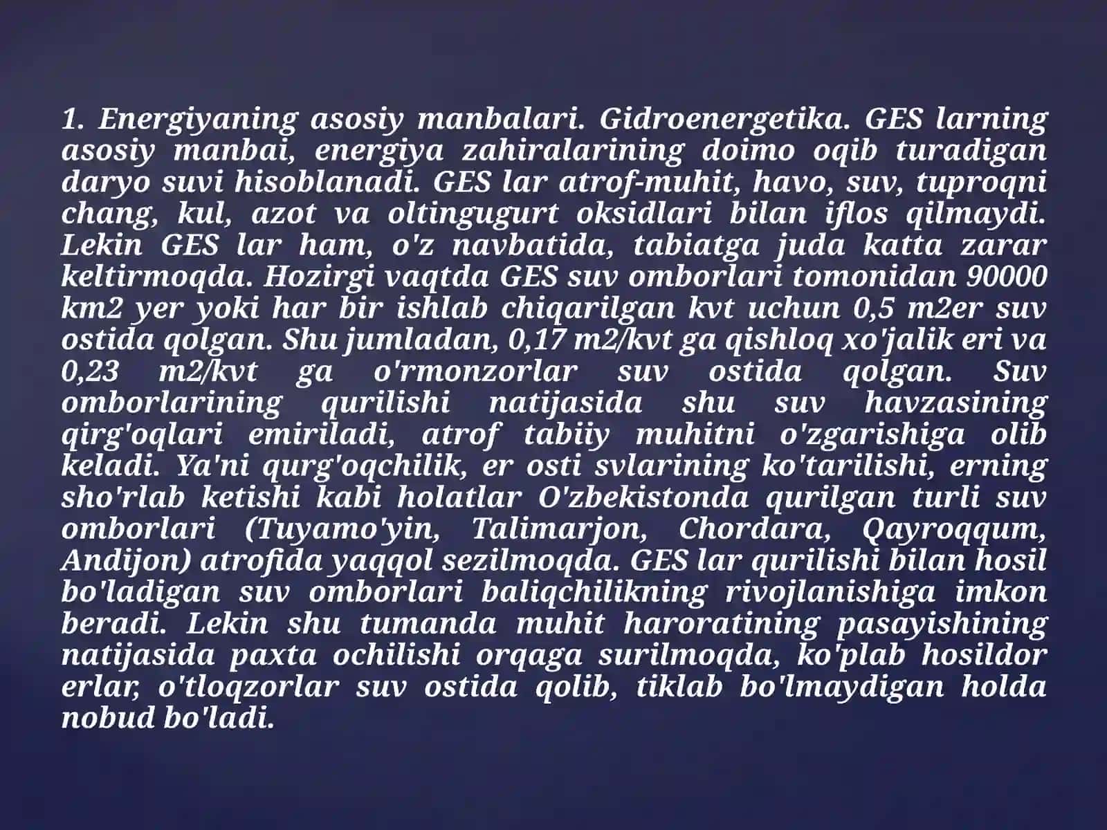 Gidroenergetika energiya zahiralari 4