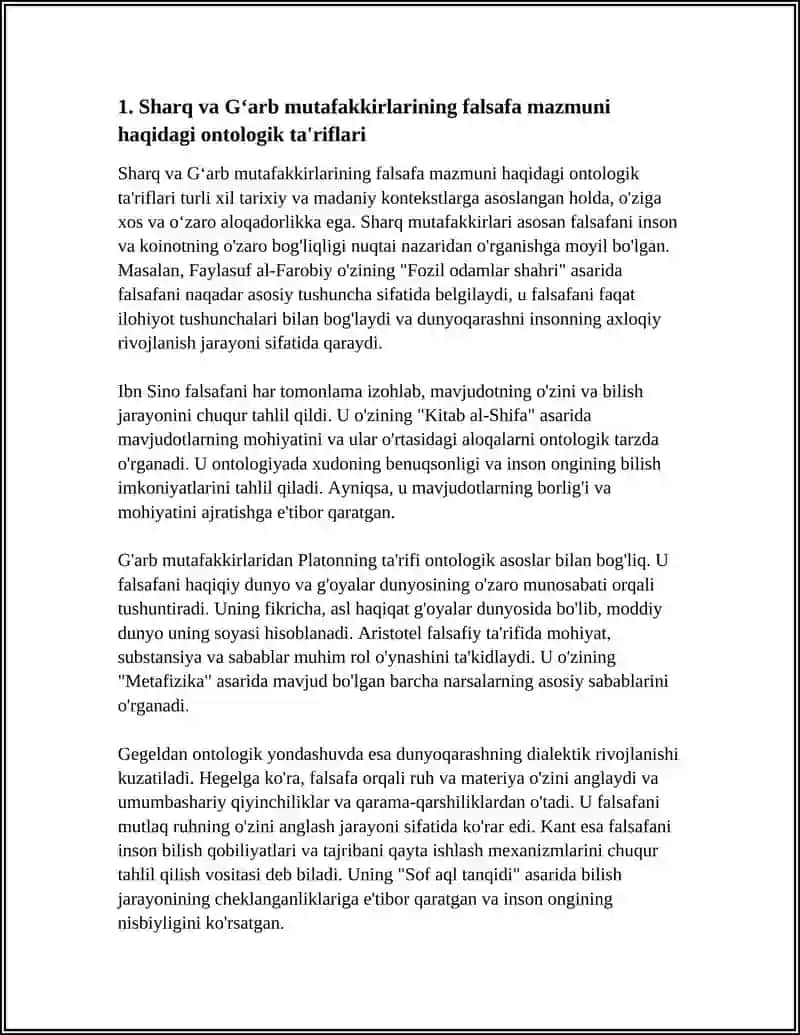 FALSAFANING MAZMUNIGA OID SHARQ VA GʻARB MUTAFAKKIRLARINING TA'RIFLARINI TASNIFLASH 4