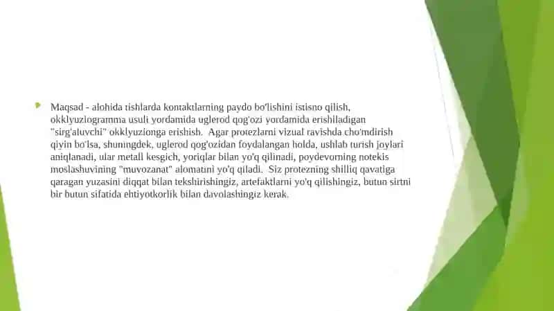 Byugel protezni yoyini og’izda tekshirib ko’rish 4
