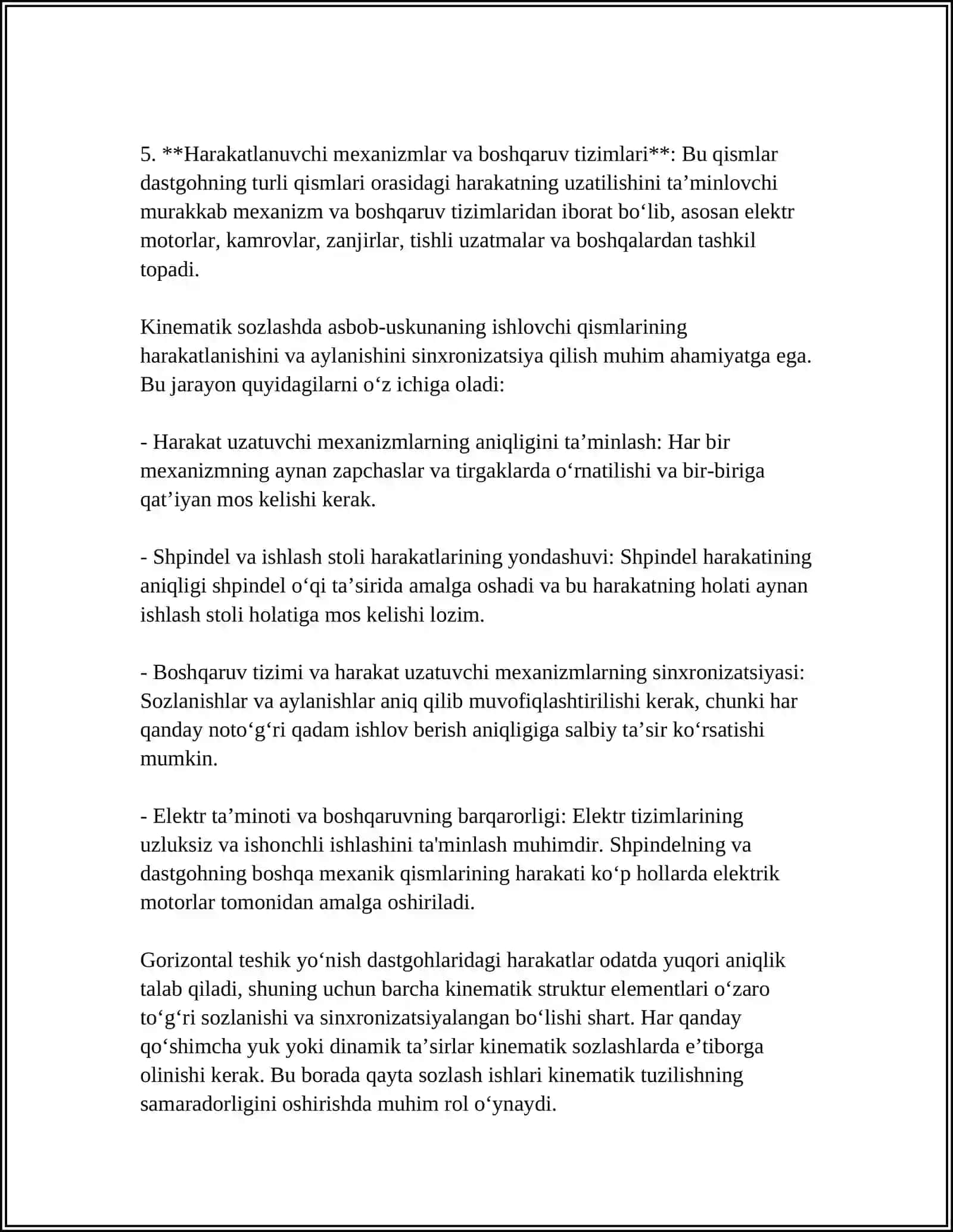 GORIZONTAL TESHIK YOʻNISH DASTGOHLARI KINEMATIK STRUKTURASI VA KINEMATIK SOZLASH 4