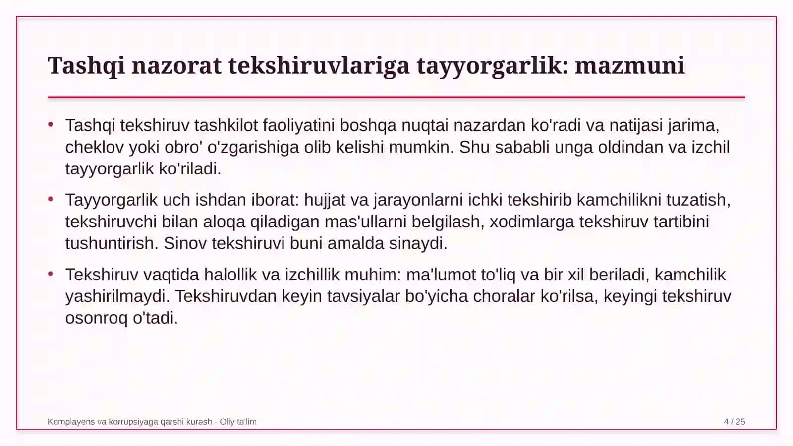 tibbiy sug'urta tizimida komplayens bo'yicha tashqi nazorat tekshiruvlariga tayyorgarlik 2788 4