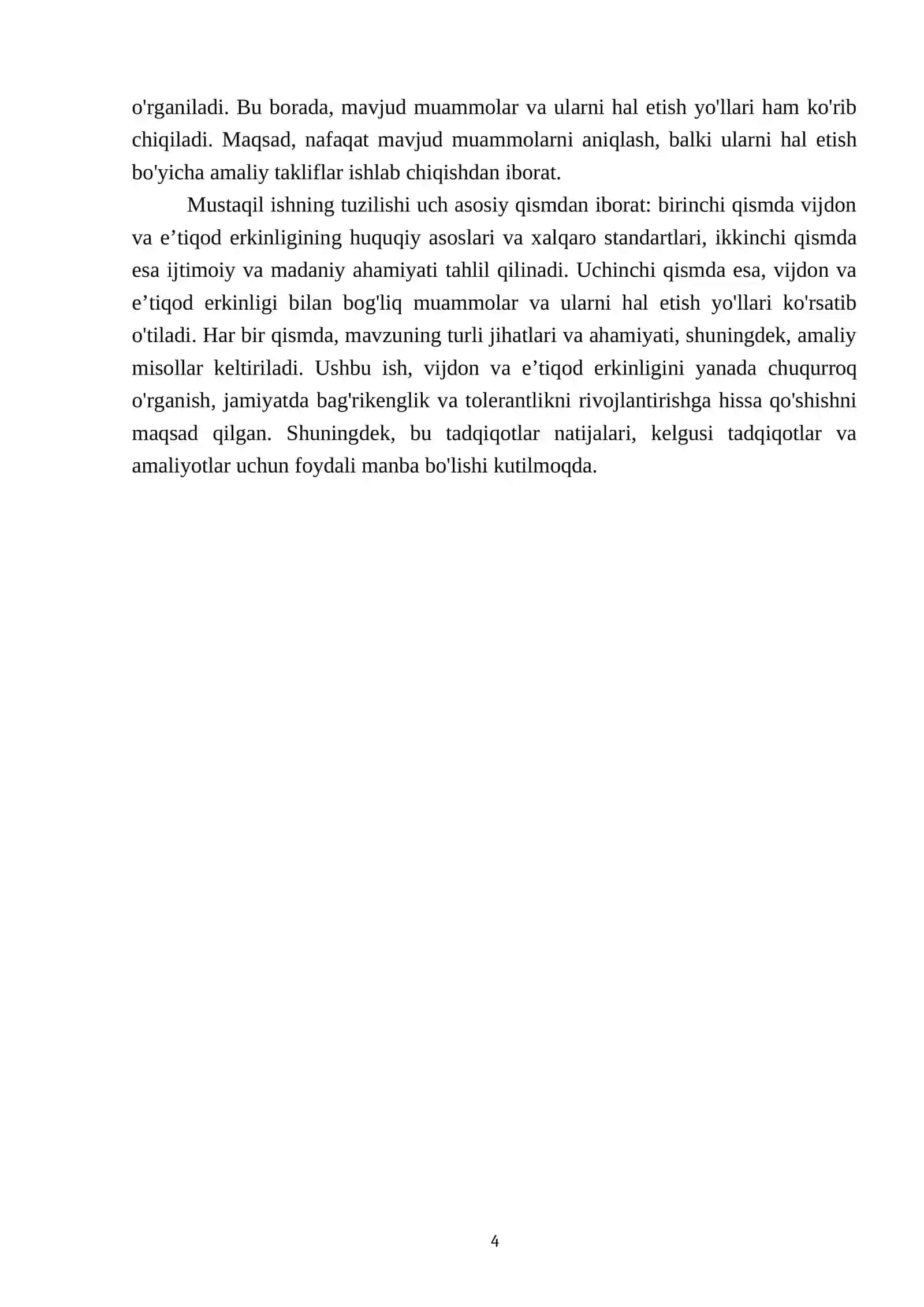 Vijdon va e’tiqod erkinligining tarifi 4