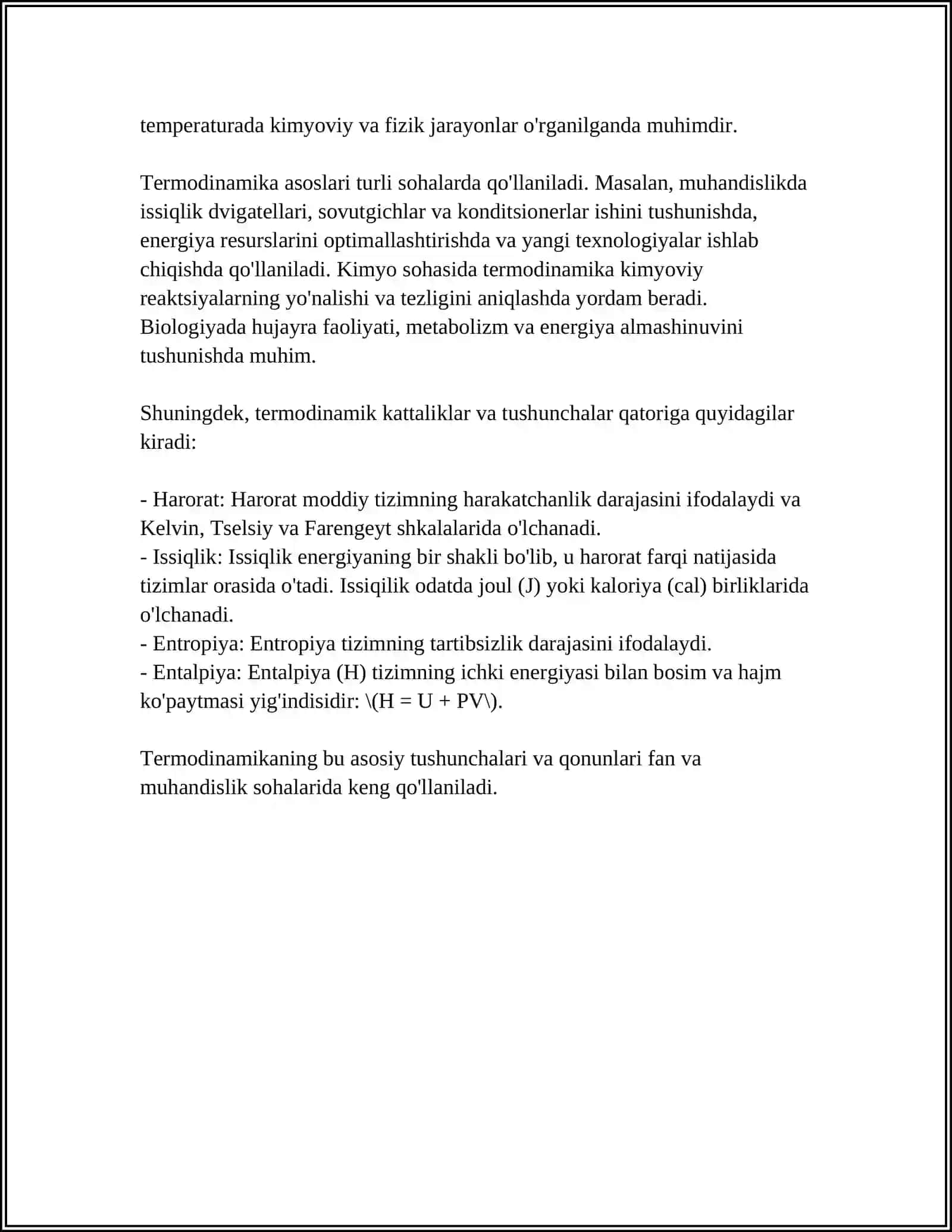 MUSTAQIL ISH Mavzu: TERMODINAMIKA ASOSLARI. TERMODINAMIKANING UCHINCHI QONUNI 4