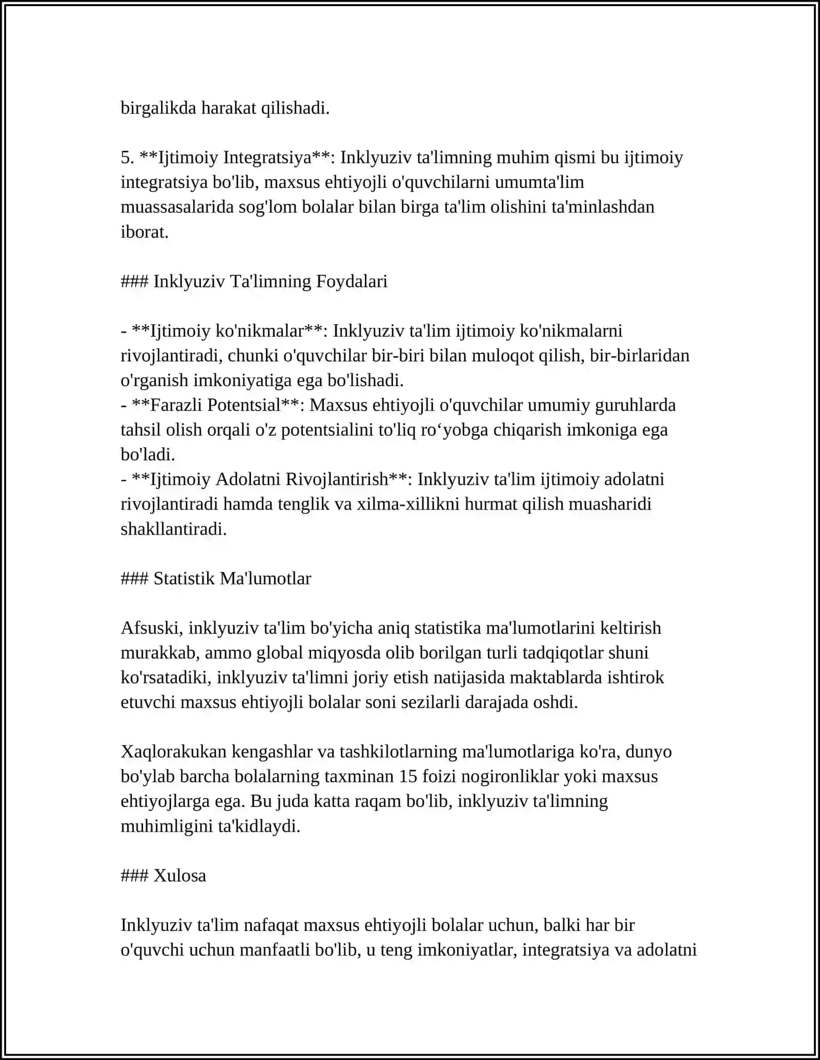 INKLYUZIV TAʼLIMNING HUQUQIY ASOSLARINI XALQARO HUJJATLAR ASOSIDA TAHLIL QILISH 4