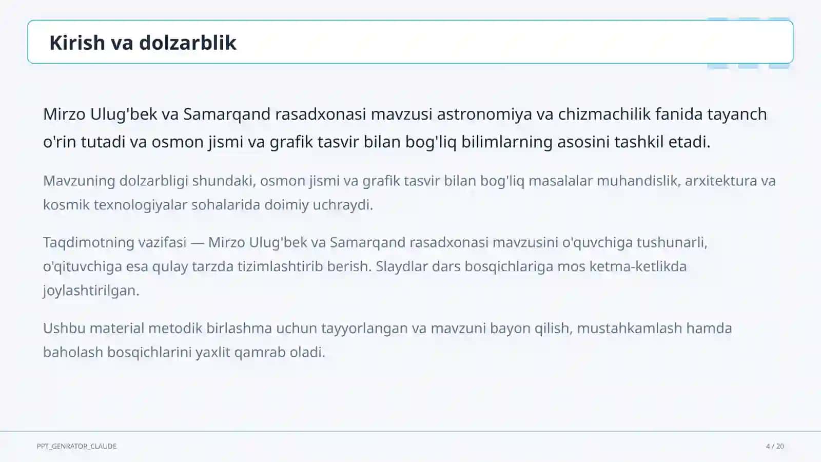 Mirzo Ulug'bek va Samarqand rasadxonasi (10-sinf) 4