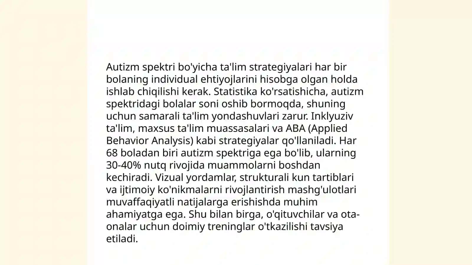 Autizim spektorli bolalarni taʼlimga tayyorlash 4