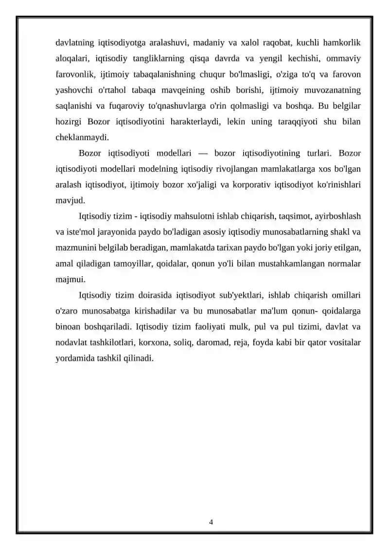 Bozor mexanizmi va uning tarkibiy qismlarining iqtisodiy nazariy tavsifi 4