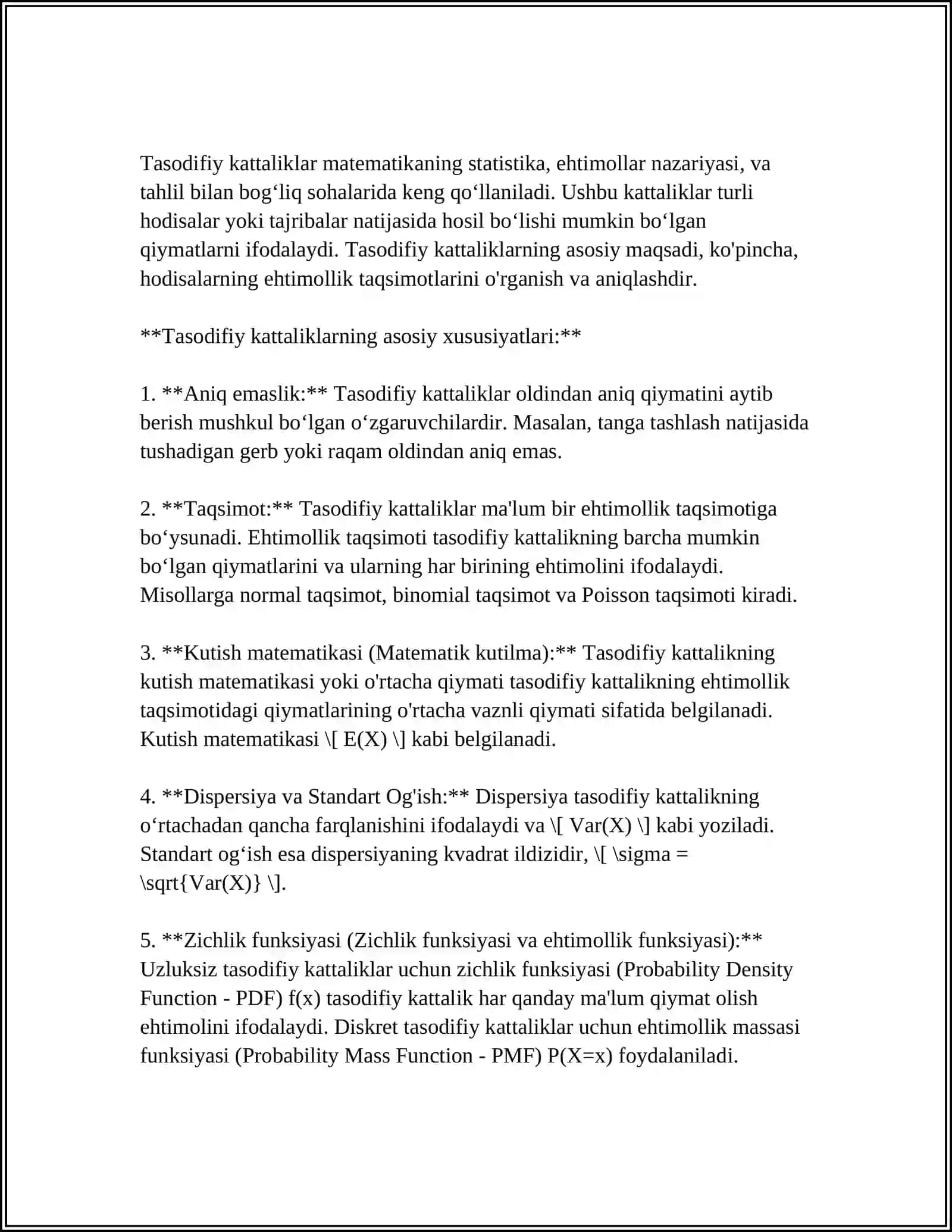 TIBBIY-BIOLOGIK MASALA MISOLIDA MATEMATIK STATISTIKA ELEMENTLARI, GENERAL VA TANLOV MAJMUOLAR, TASODIFIY KATTALIKLARNING TAQSIMOT QONUNINI YORITIB BERISH 4