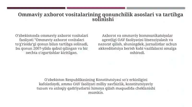 O‘zbekiston respublikasi ommaviy axborot vositalarining faoliyati 4