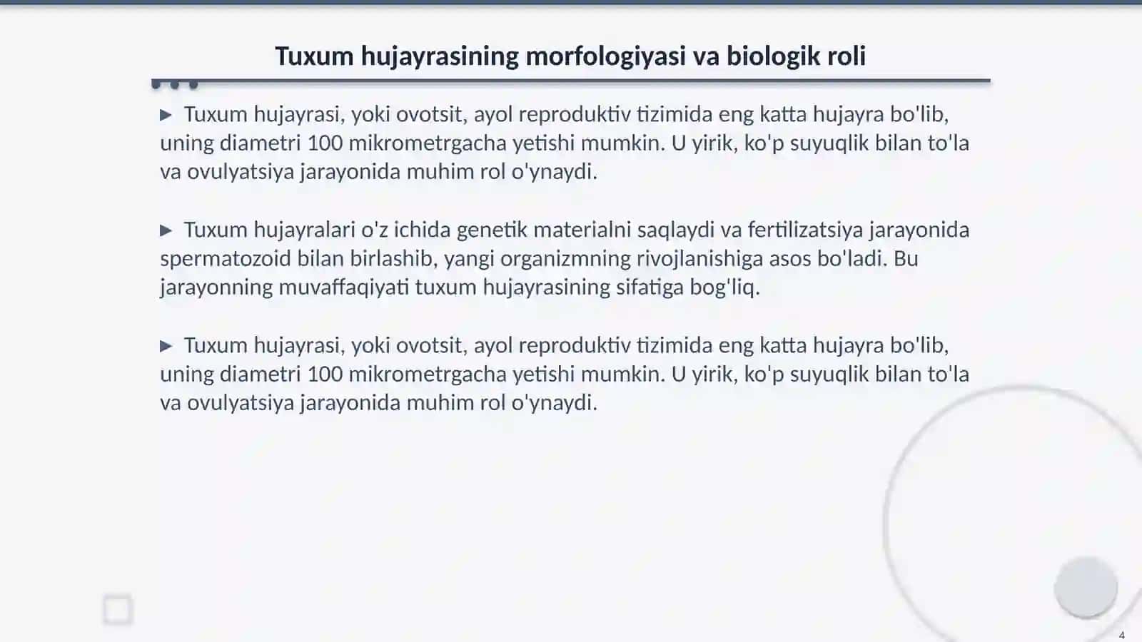 Tuxumdon viloyati va tuxum hujayralarning biologik xususiyatlari 4