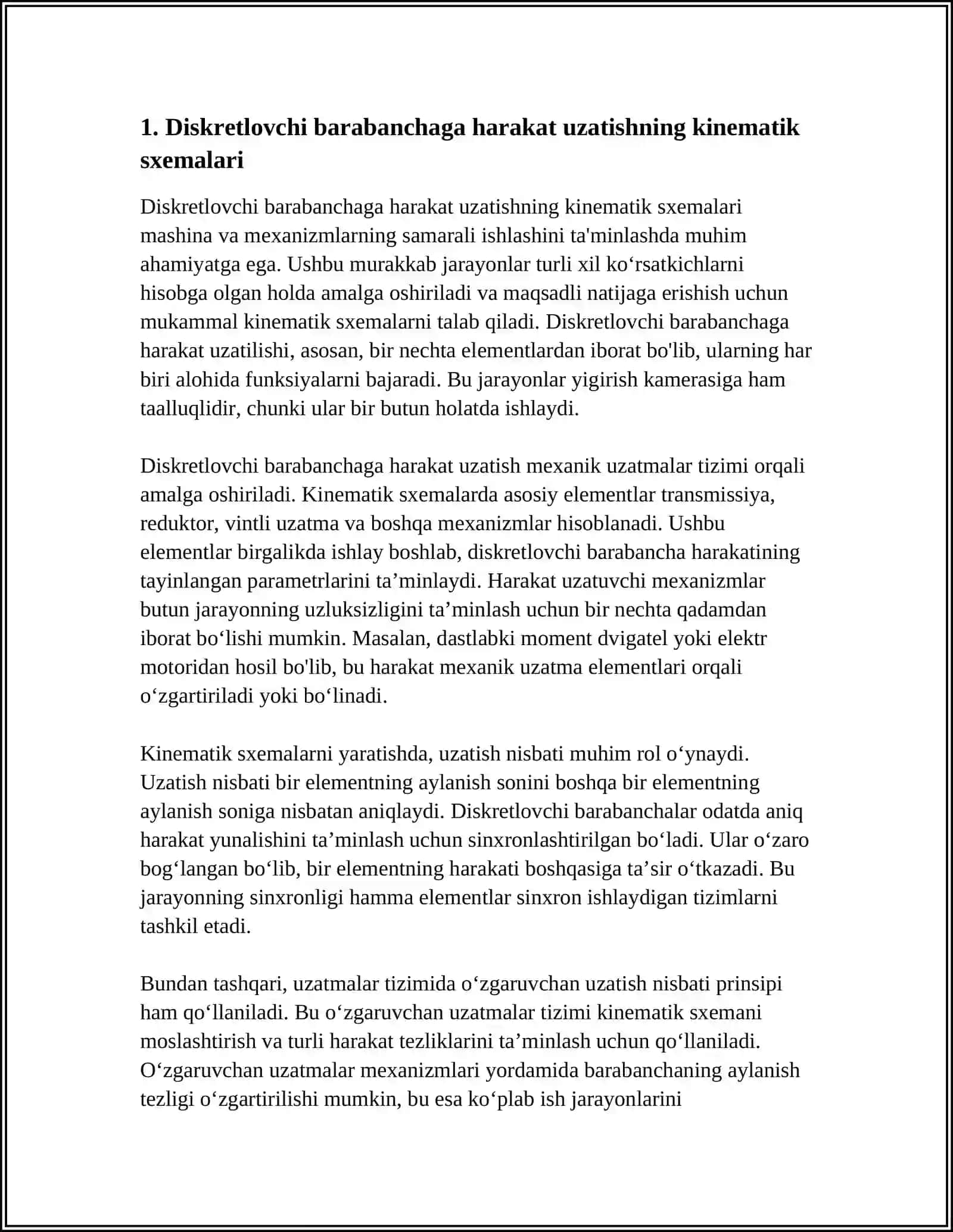 DISKRETLOVCHI BARABANCHA VA YIGIRISH KAMERASIGA HARAKAT UZATILISHI 4
