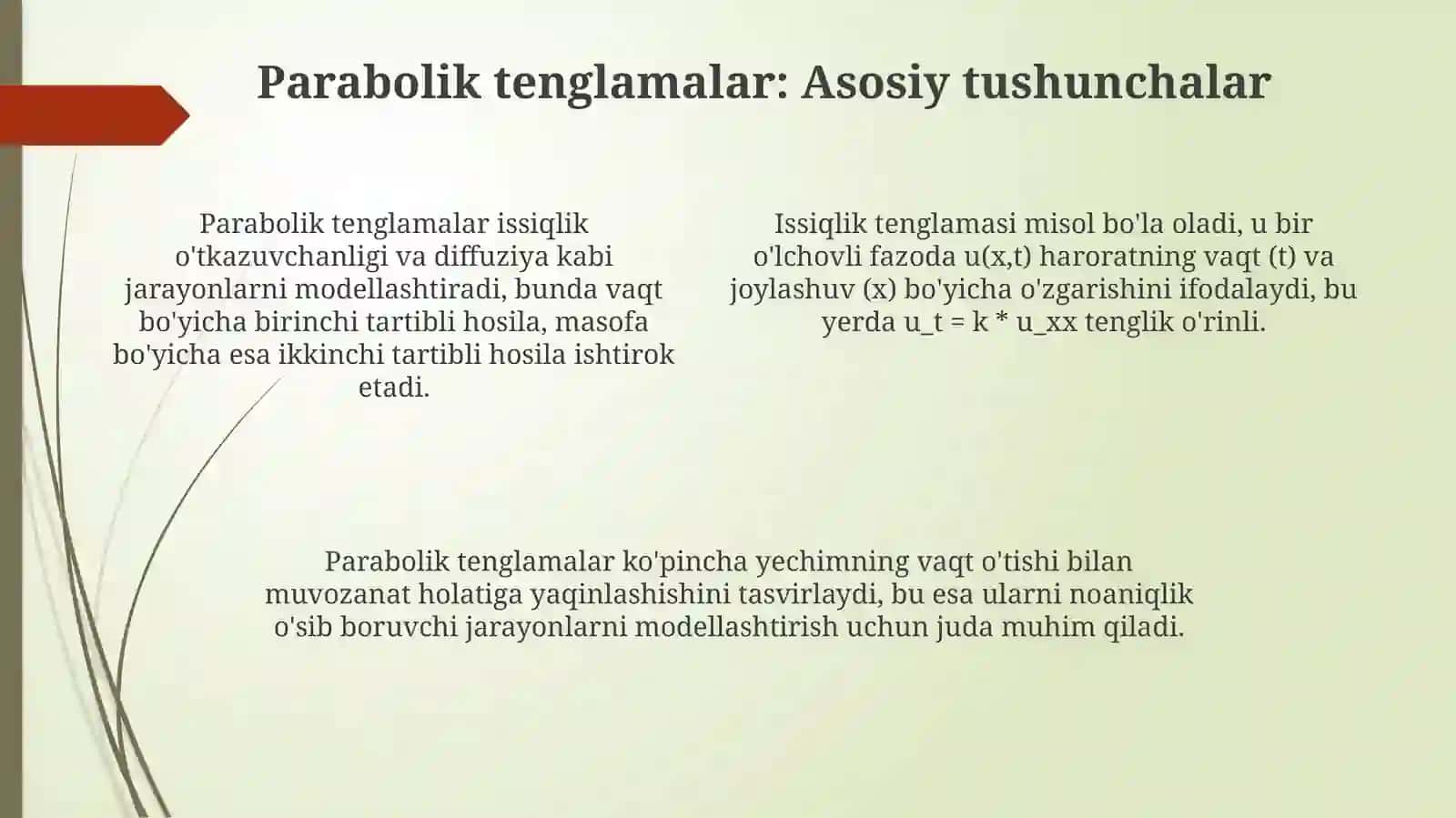 Parabolik tenglama uchun boshlang'ich shartlar 4