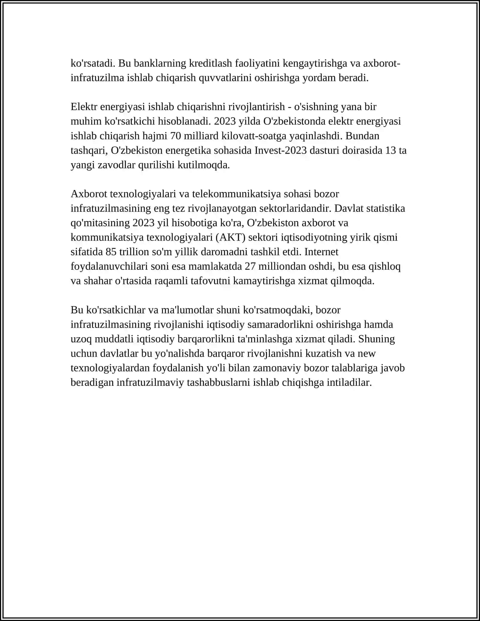 O'ZBEKISTON RESPUBLIKASI BOZOR INFRATUZILMASINING SHAKLLANISHI 4