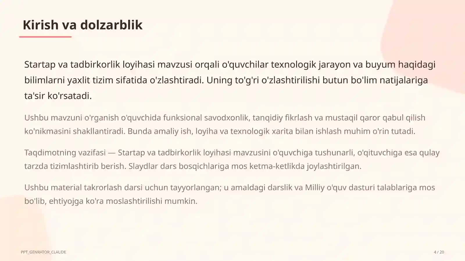 Startap va tadbirkorlik loyihasi (11-sinf) 4