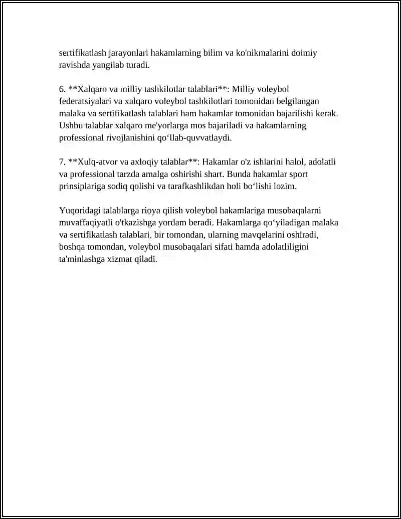 VOLEYBOL MUSOBAQALARNI TASHKIL ETISH VA O‘TKAZISHDA HAKAMLARNING VAZIFALARI, HUQUQ VA MAJBURIYATLARI 4