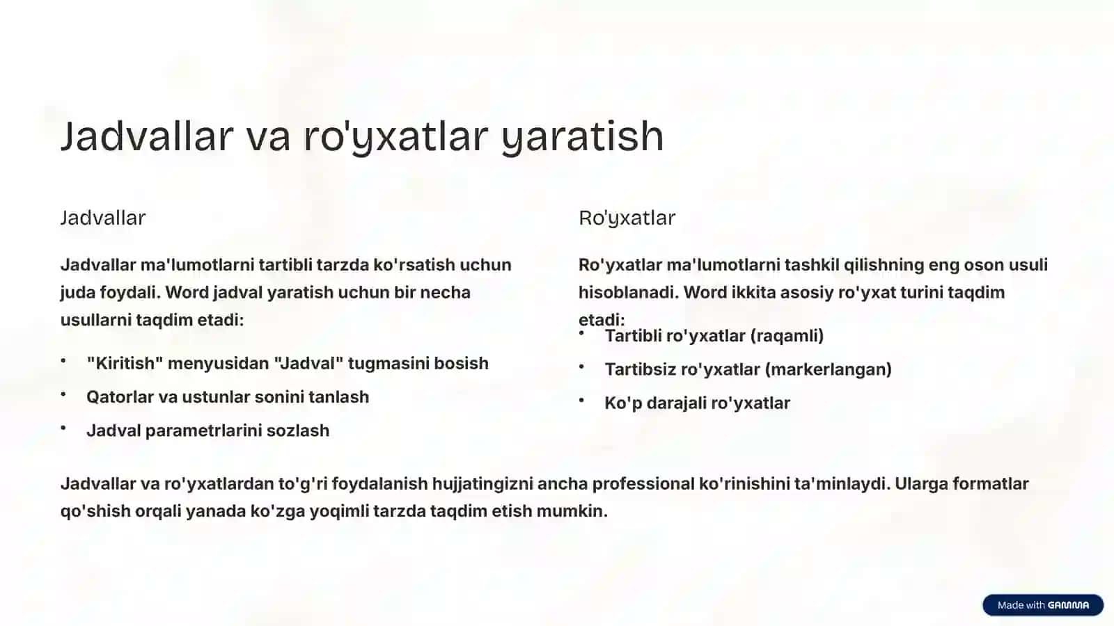 Microsoft Word: To'liq imkoniyatlardan foydalanish bo'yicha qo'llanma 4