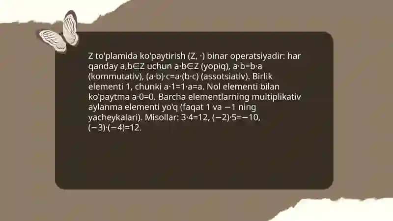 Binar algebraik operatsiyalarga misollar 4